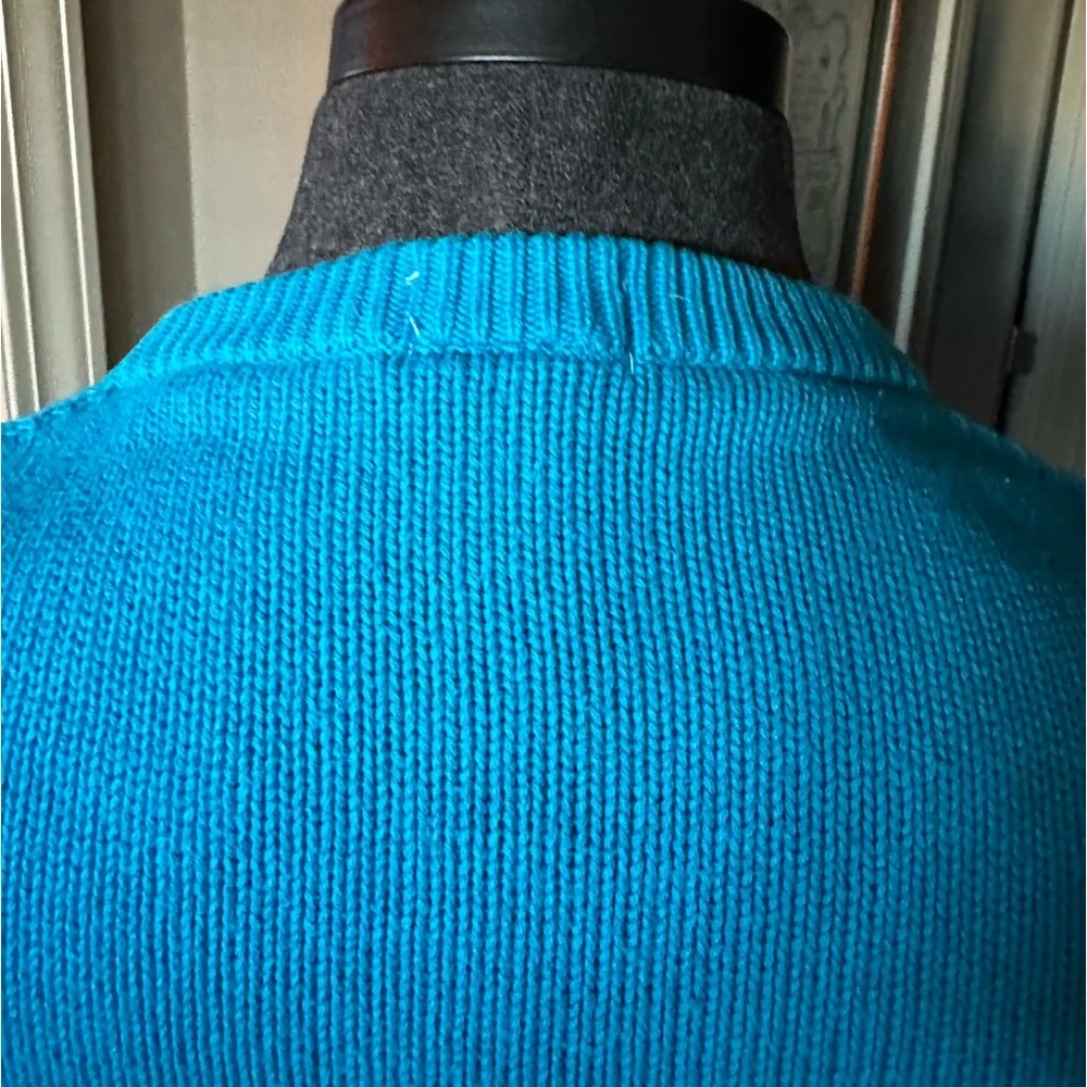LACOSTE 🐊 Men’s Vintage Blue & Black Geometric All Cotton LS Sweater - Size LG - Picture 6 of 12